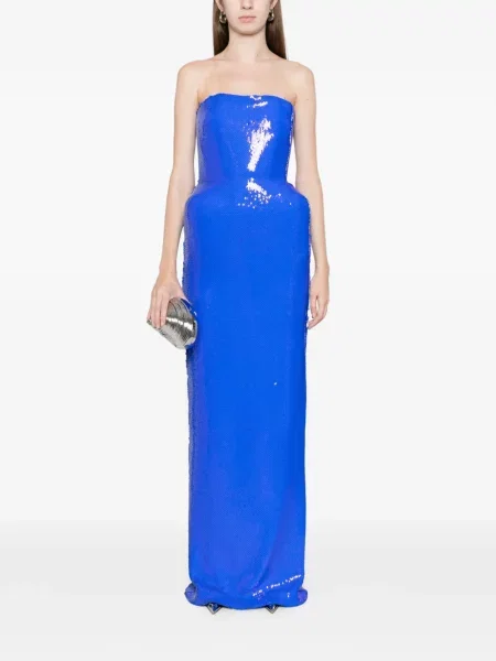 Rochie maxi David Koma fără bretele albastru