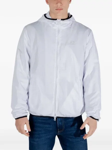 Geacă Ea7 Emporio Armani cu glugă cu autograf alb