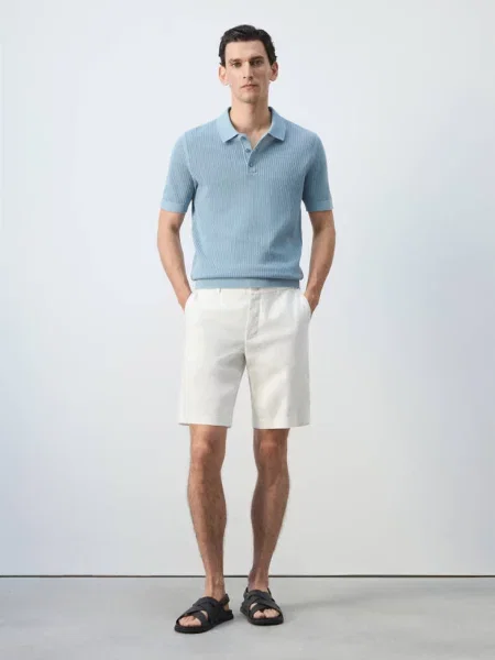 Bermudy slim fit z lnu złamana biel Mężczyzna 40 MANGO MAN