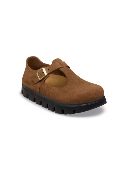 Birkenstock Paris Chunky Suede Leather Narrow Fit Kobiety Sandały Birkenstock Size: brązowy