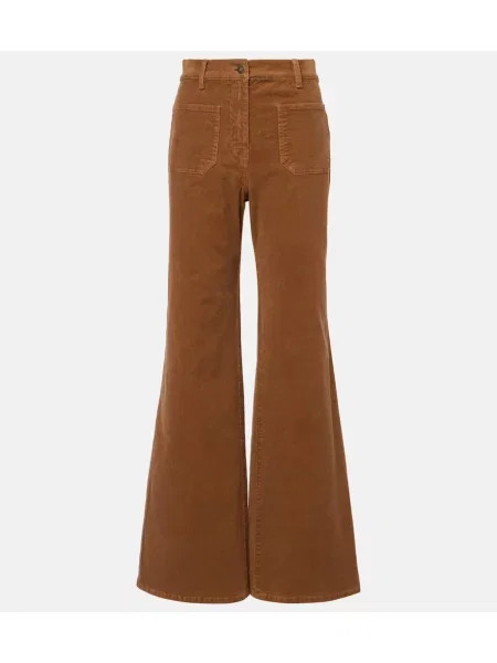 Pantaloni Nili Lotan cu talie înaltă de catifea cord maro