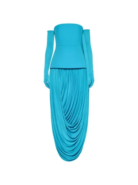 Rochie maxi Chats By C.dam drapată albastru