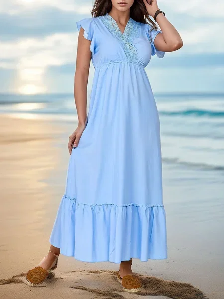 Rochie maxi Resti din dantelă lungă de costum maro