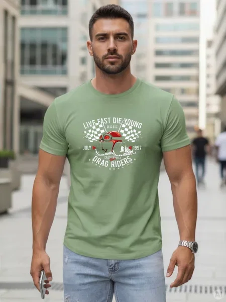 T-shirt z motoryzacyjnym nadrukiem jasnozielony Dstreet