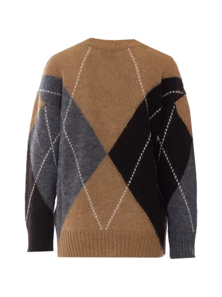 Pulover Alpha Studio cu decolteu în V cu model argyle maro