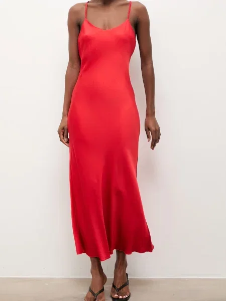 Answear.LAB sukienka bieliźniana z czerwona