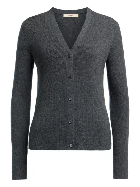 Kardigan 12 Storeez z dekoltem w serek prążkowany szary