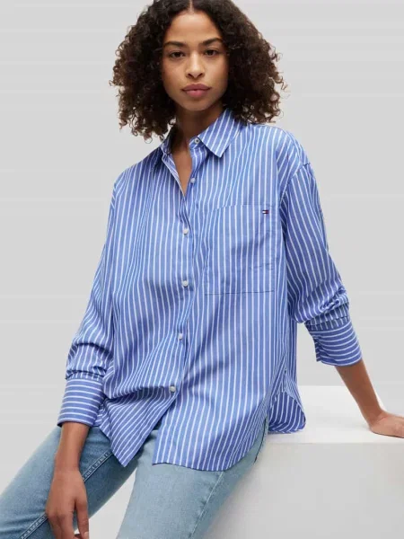 Bluzka z długim rękawem o kroju relaxed fit z czystej bawełny Tommy Hilfiger granatowa
