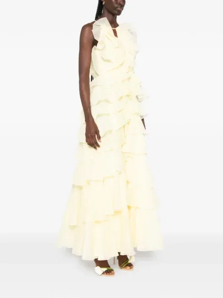 Rochie maxi Aje cu volane galben