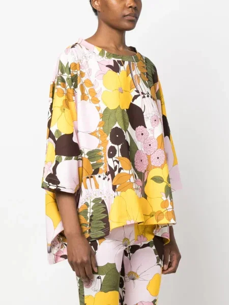 Top La Doublej cu model floral cu imagine roz
