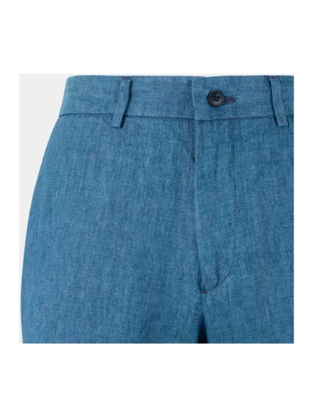 Lniane spodnie Brooks Brothers w jodełkę niebieskie