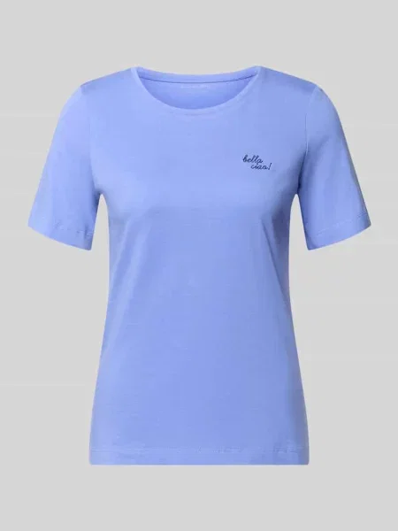 T-shirt z wyhaftowanym napisem i okrągłym dekoltem Christian Berg Woman niebieska