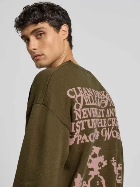 Sweter z dzianiny o kroju oversized z prążkowanymi wykończeniami model ‘Kurt’ Woodbird