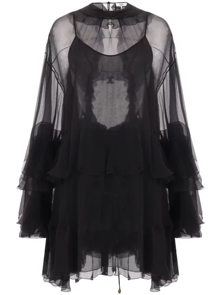 Jedwabna sukienka mini Chloe z falbankami garniturowa czarna