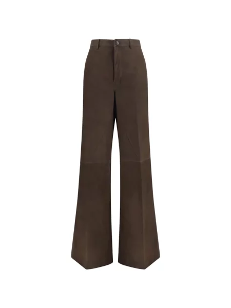 Pantaloni Rick Owens din piele de căprioară maro