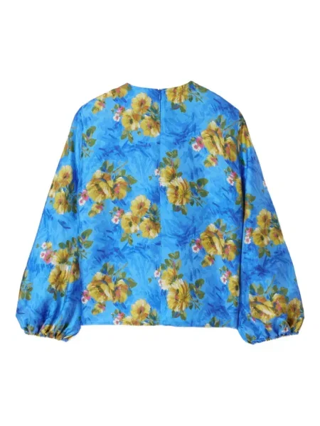 Top La Doublej cu model floral albastru