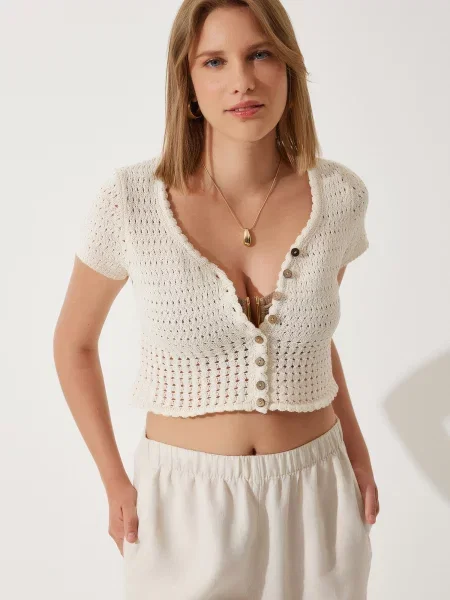 Happiness İstanbul Geacă tricotată crem