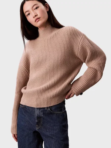 Вовняна водолазка Calvin Klein Jeans чанкі бежева