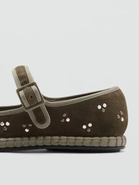 Baleriny skórzane z ćwiekami khaki Dzieci 39 MANGO KIDS