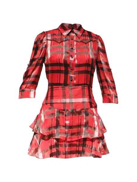 Kostkované mini šaty Alice + Olivia červené