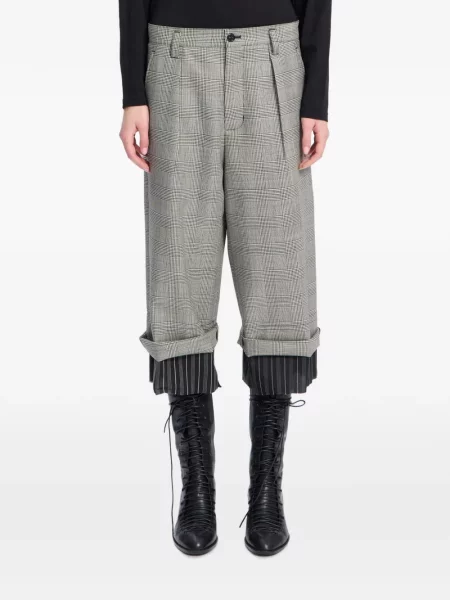 Vunene hlače Ann Demeulemeester karirane siva