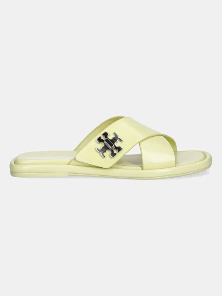 Tory Burch klapki skórzane T Lock Cross Band Slide żółty
