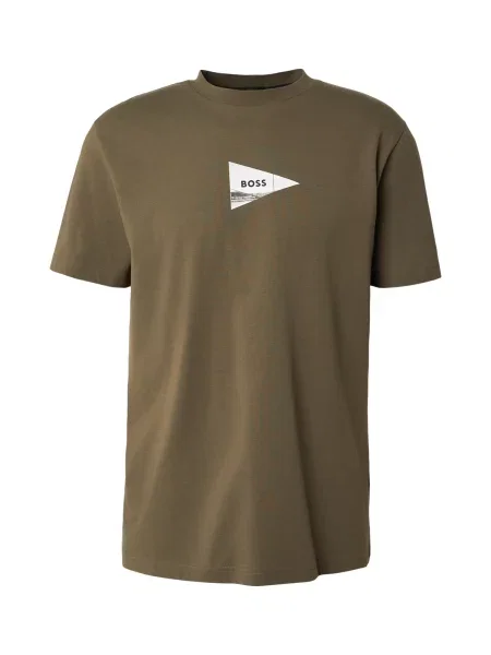 BOSS Tricou Network Photo gri / oliv / negru alb