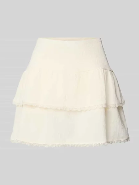 Spódnica mini z efektem stopniowania i koronką Review biała