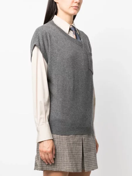 Pulover Brunello Cucinelli cu decolteu în V gri