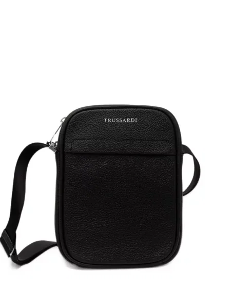 Business crossbody taška Trussardi s autogramem černá