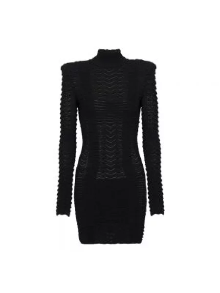 Mała mały sukienka maxi Balmain z wysokim kołnierzem czarna