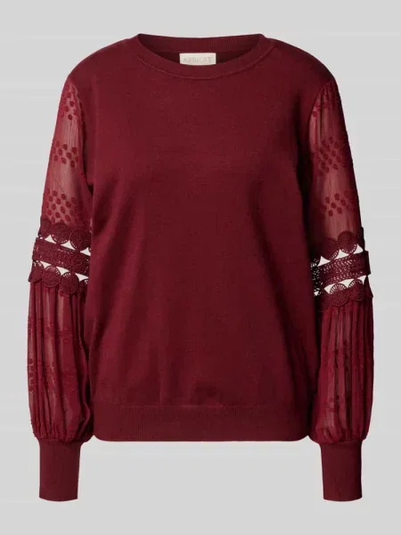 Sweter z dzianiny z prążkowanymi wykończeniami Apricot bordowy