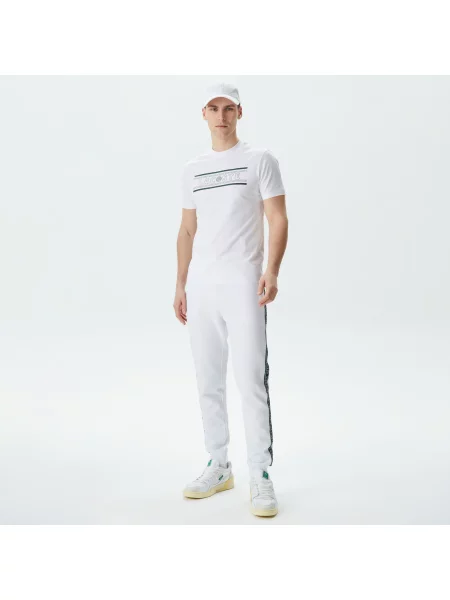 Lacoste T-Shirt Z Okrągłym Dekoltem Z Nadrukiem Regular Fit biały