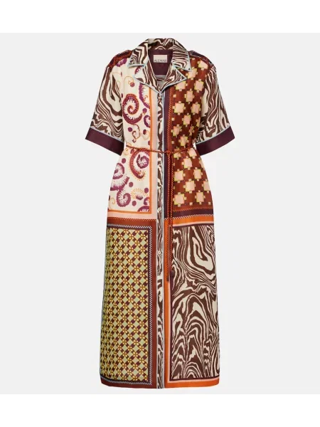 Lniana sukienka koszulowa Alemais z nadrukiem garniturowa