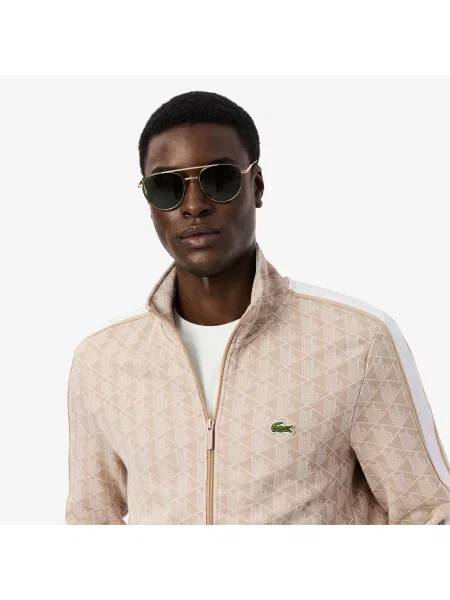 Lacoste Żakardowa Bluza Dresowa Paris Zapinana Na beżowy