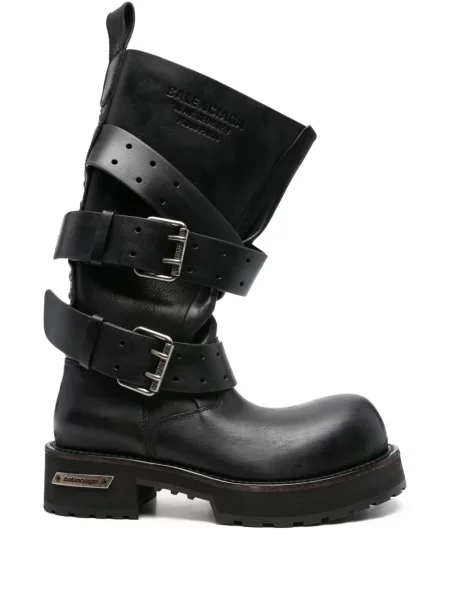 Botine Balenciaga din piele cu cataramă cu bretele negru