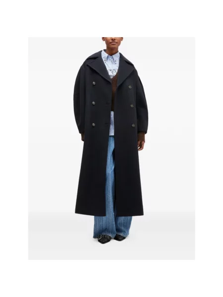 Długi płaszcz Ganni wełniany niebieski