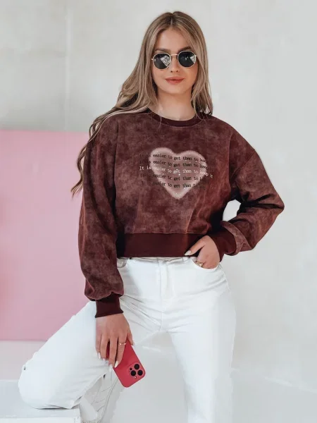 Bluza oversize tie-dye z sercem DESSER bordowa Dstreet