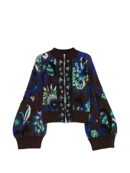Geacă Sacai cu broderie cu model floral maro