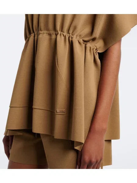 Poncho Max Mara tricotate cu glugă verde