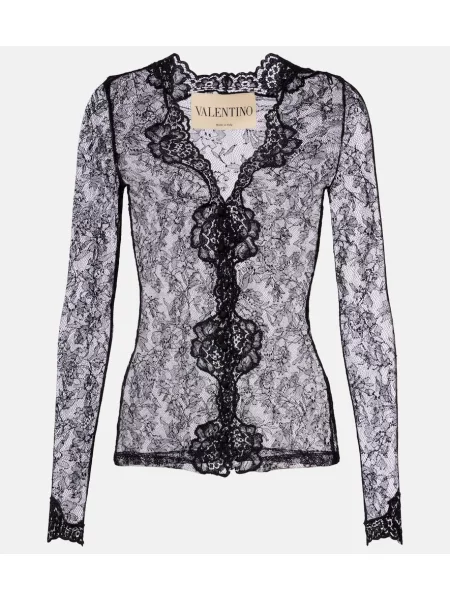 Cardigan Valentino cu model floral din dantelă negru
