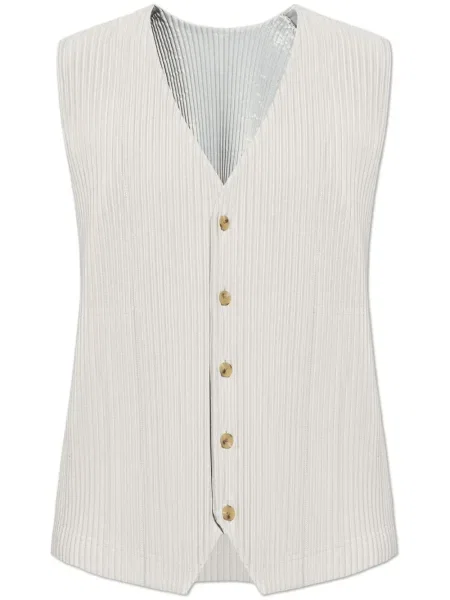 Plisovaná vesta Homme Plissé Issey Miyake s výstřihem do v šedá