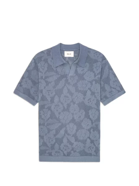 Tricou Nn07 cu model floral tricotate albastru