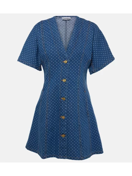 Sukienka jeansowa Ganni w grochy niebieska
