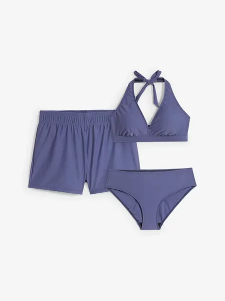 Bikini + szorty kąpielowe 3 części niebieskie