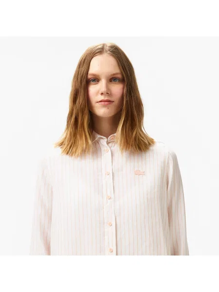Lacoste Lniana Koszula W Paski W Paski Relaxed Fit Jasnoróżowa różowy
