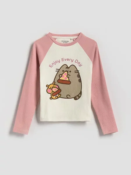 Reserved tričko s dlouhými rukávy Pusheen pudrově růžová