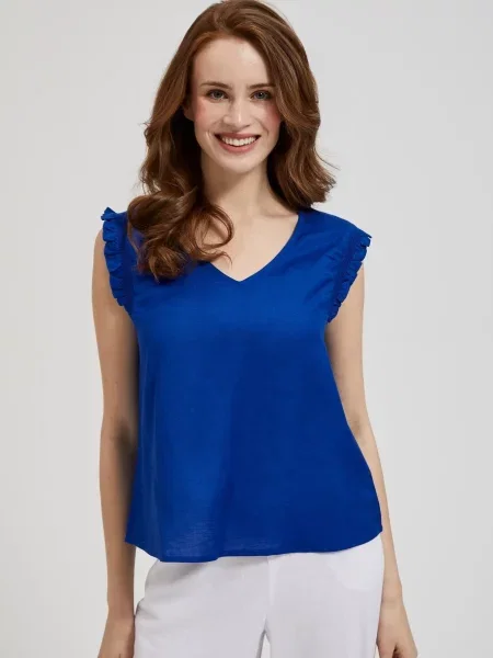 Tricou Moodo cu volane albastru