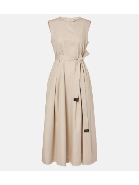 Sukienka midi S Max Mara plisowana do kolan garniturowa beżowa