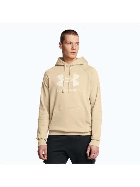 Мъжки суитшърт Under Armour Rival Fleece Logo HD city khaki/summit white бяло